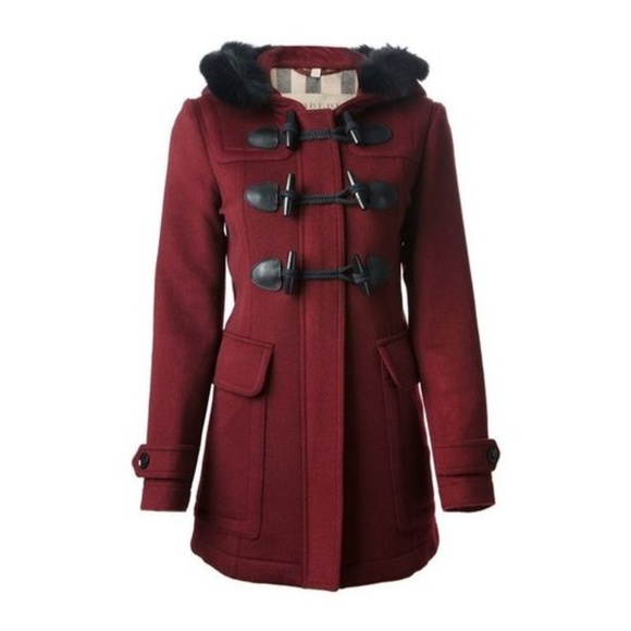 Burberry Jackets & Blazers - Burberry Burgundy Blackwell Fox Fur Duffle Coat